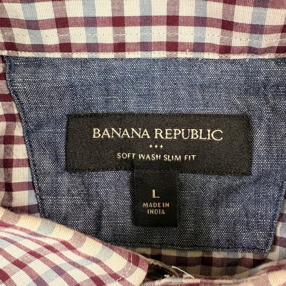Banana Republic Mens Soft Wash Slim Fit Button Down Shirt Large Red Blue Check
